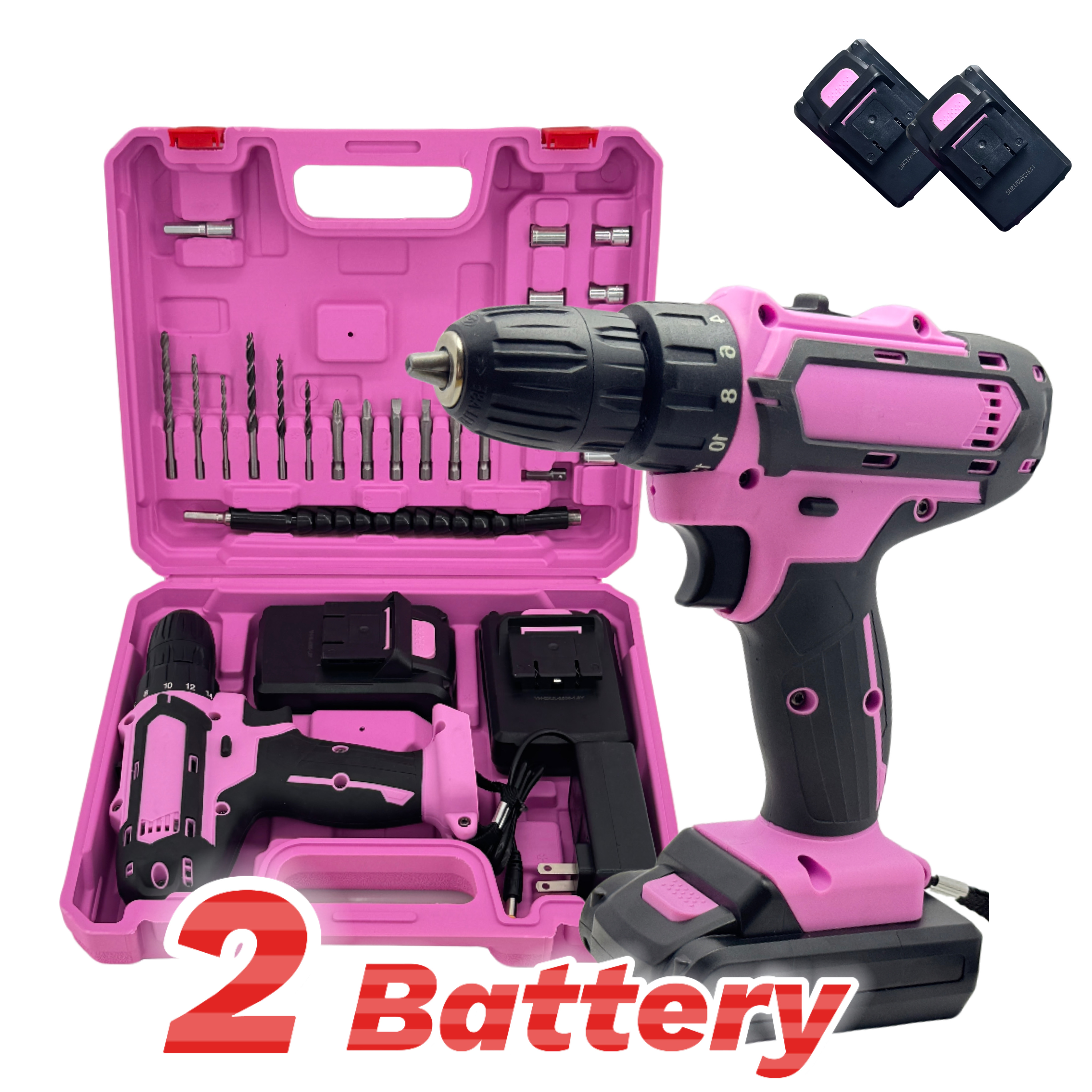 Power Tools Pink - 24-Piece Set Brushless Industrial Drill Kit