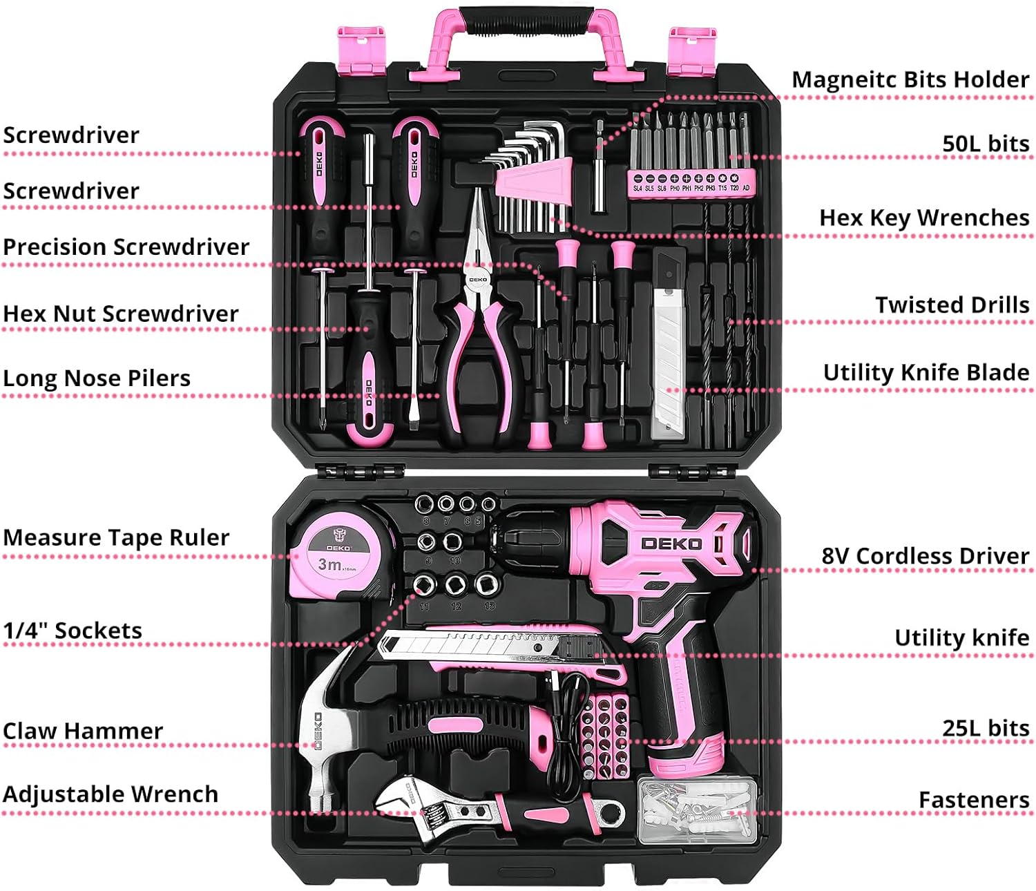 126 Pcs Pink Cordless Drill Se - مراجعة Power Tools Pink وسعره