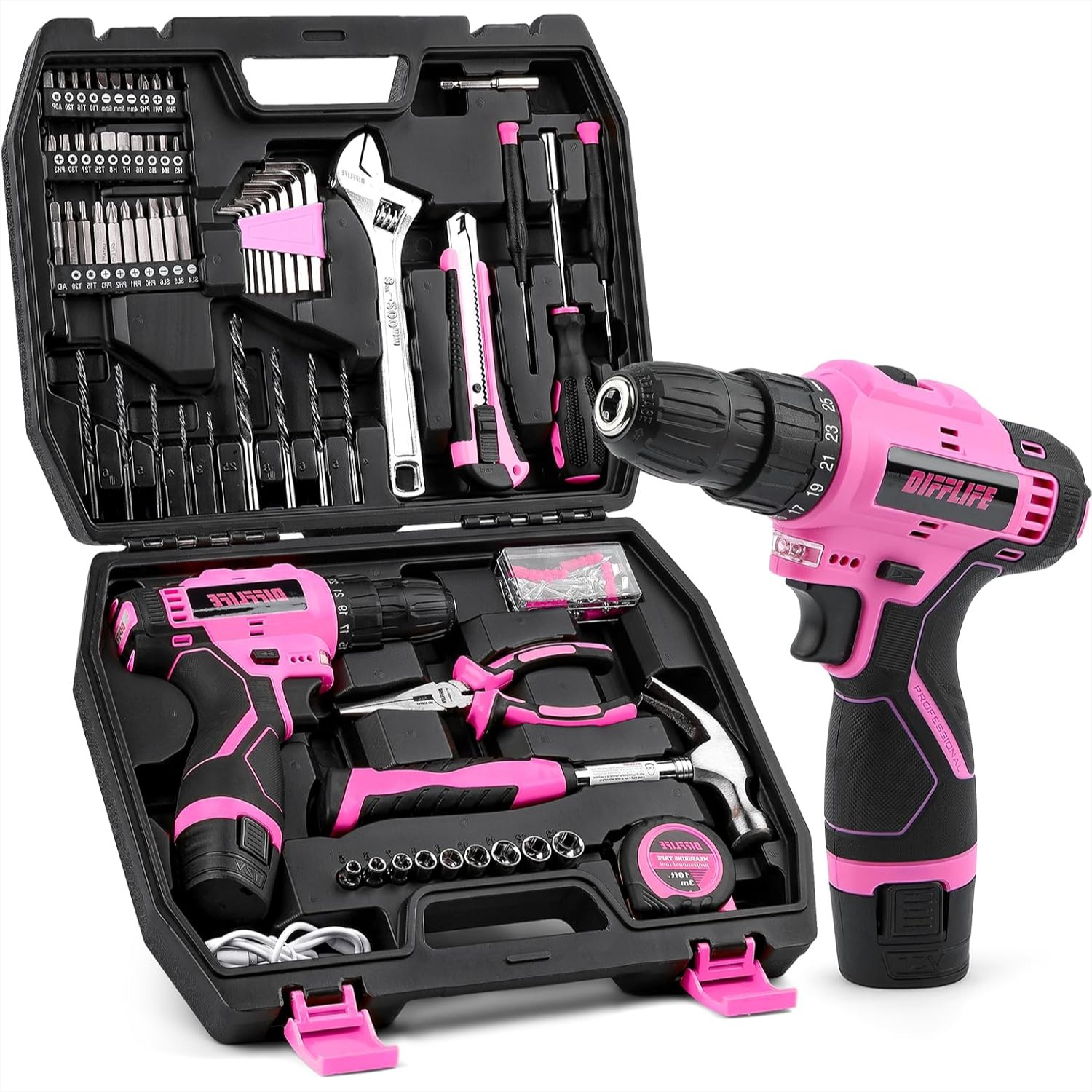 147 Piece Pink Power Drill Dri - مراجعة Power Tools Pink وسعره