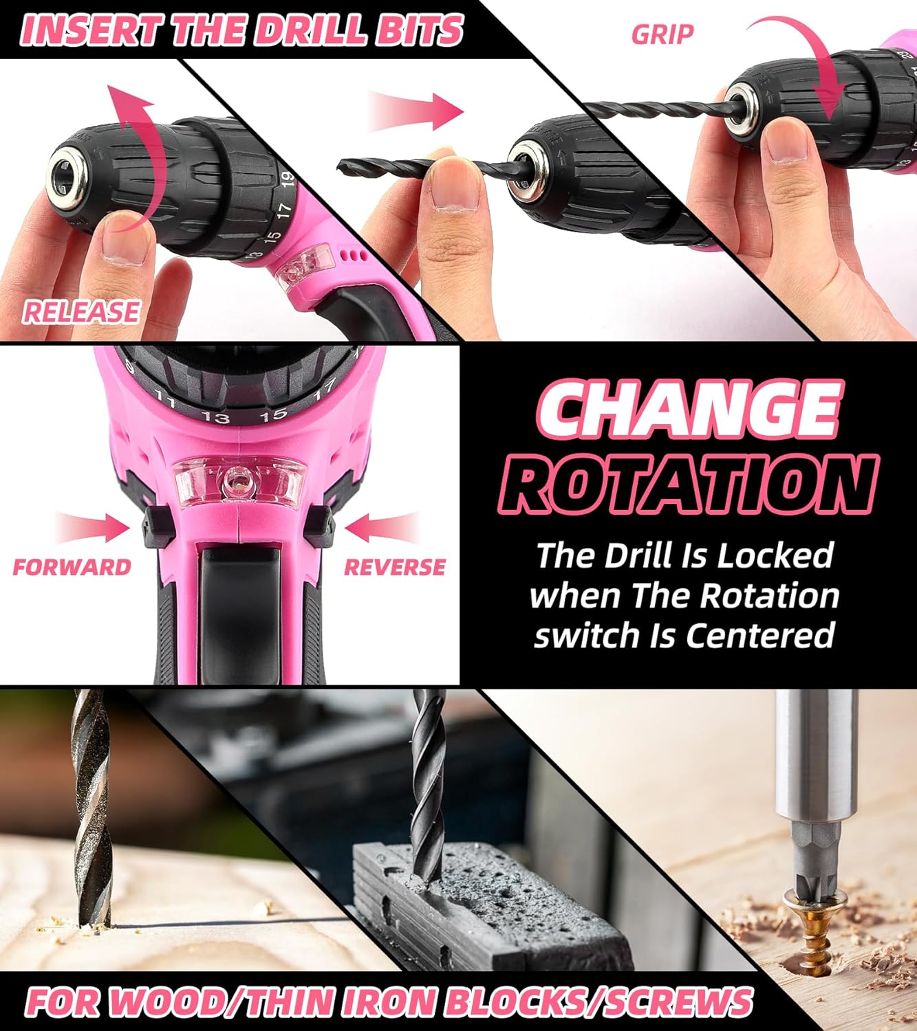 147 Piece Pink Power Drill Dri - مراجعة Power Tools Pink وسعره